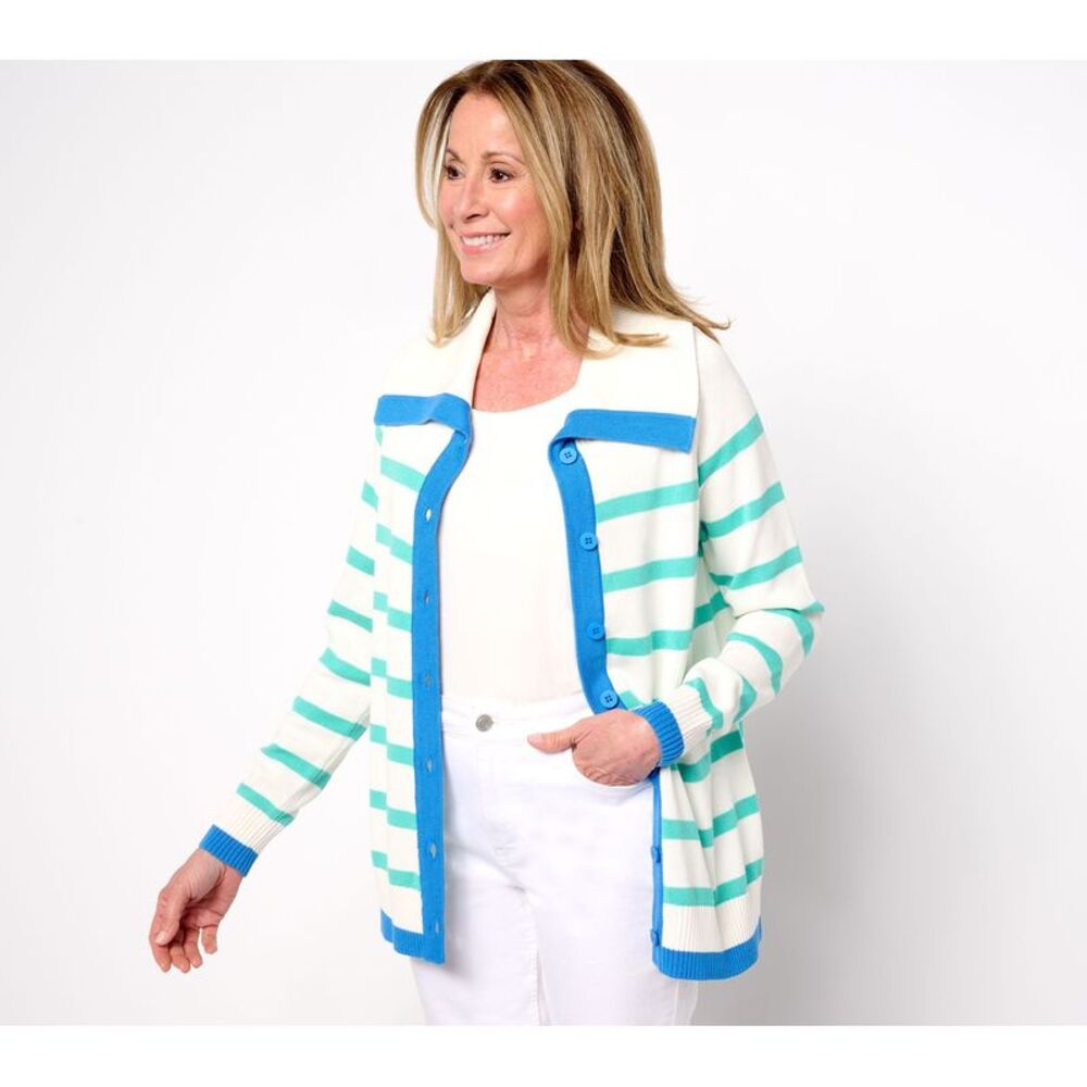 Gloria Vanderbilt Women's Top Sweater Sz S Sailor Collar Multi-colored A688043